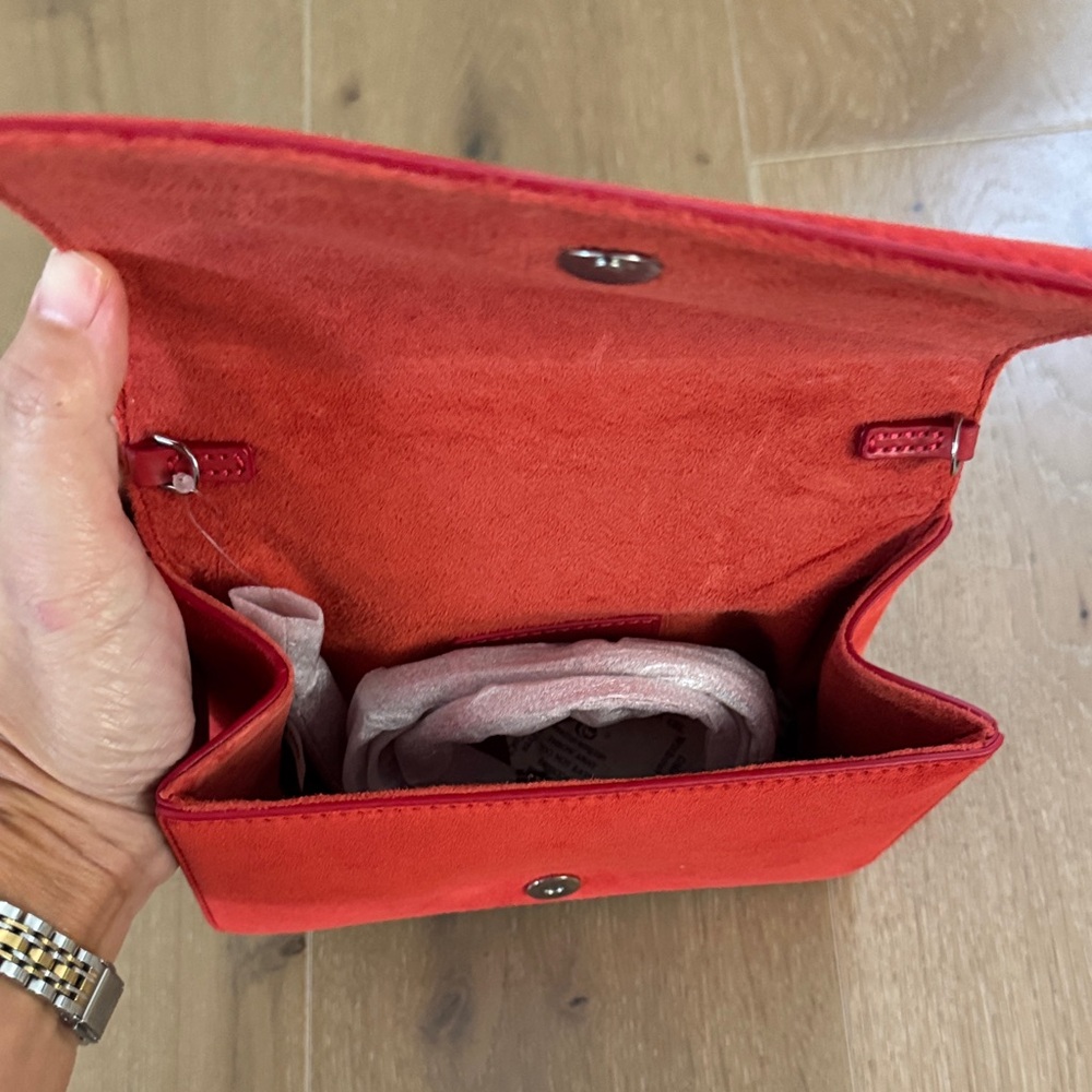 NWT Staud Arc Evening Bag Red Suede Handbag - Picture 7 of 7